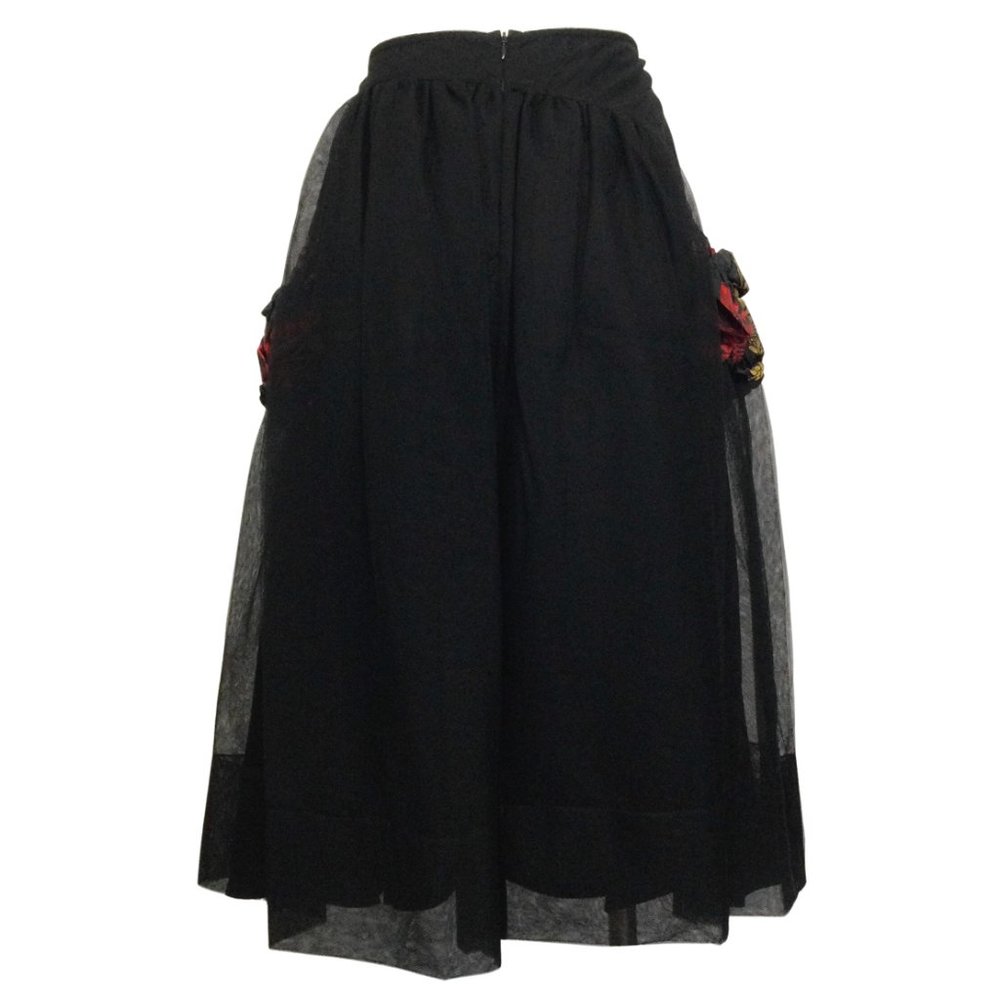 Simone Rocha Black Tulle with Red / Gold Brocade with Ruched Pockets Skirt - Picture 3 of 4